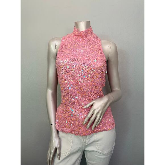 Vintage Cache Pink Sequin Beaded Tank Y2K Party Top Size Large #y2k #club #glam - Picture 1 of 6